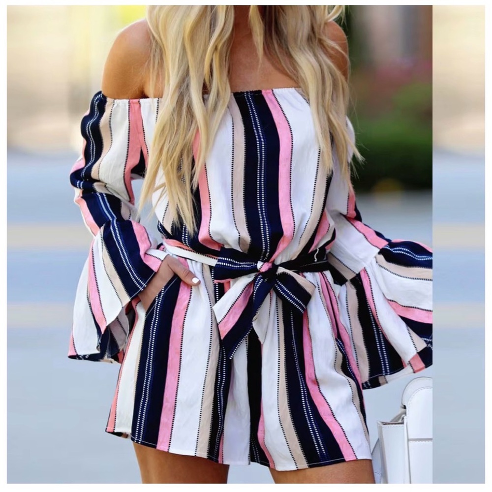 &Merci Striped Off-Shoulder Skort with Belt Size M